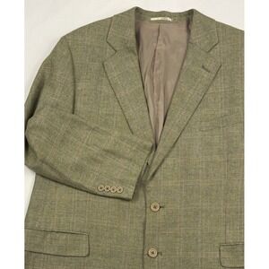 VTG Hunter's Glen X Lanificio di Pray Wool/Silk/Linen Sport Coat 46R Green Plaid